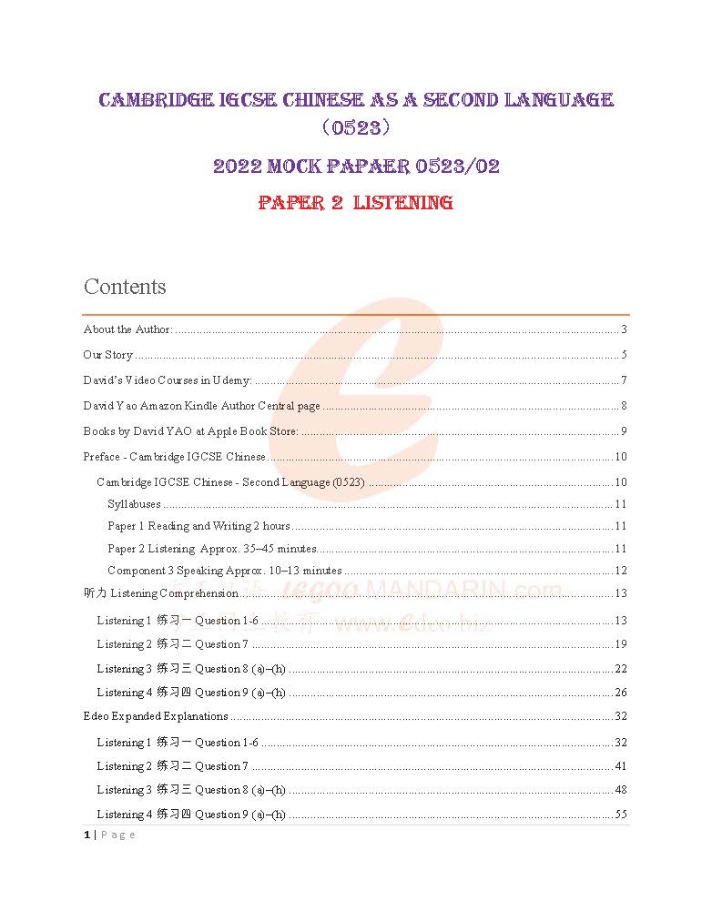 CIE IGCSE Chinese Second Language (0523) Paper 2 Listening June 2022