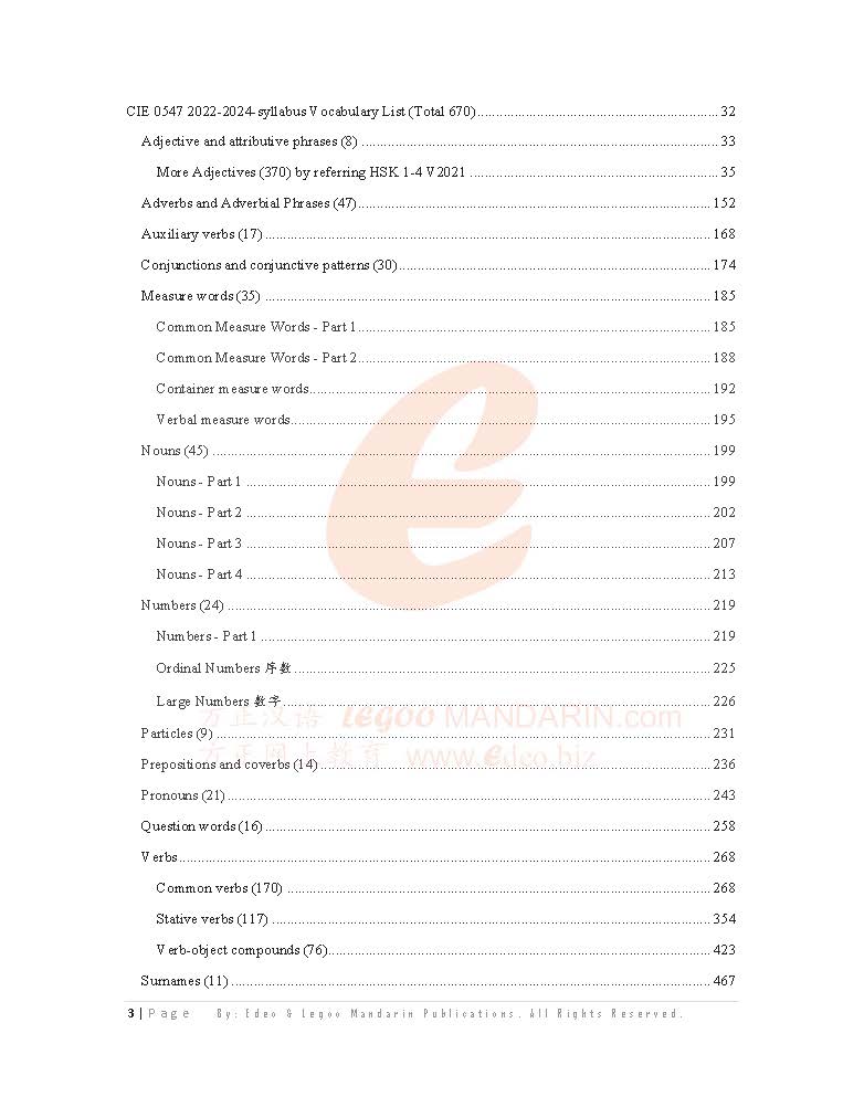 IGCSE Chinese Classified Vocabulary by Parts of Speech V2025