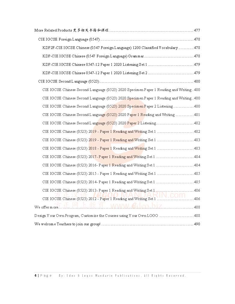 IGCSE Chinese Classified Vocabulary by Parts of Speech V2025