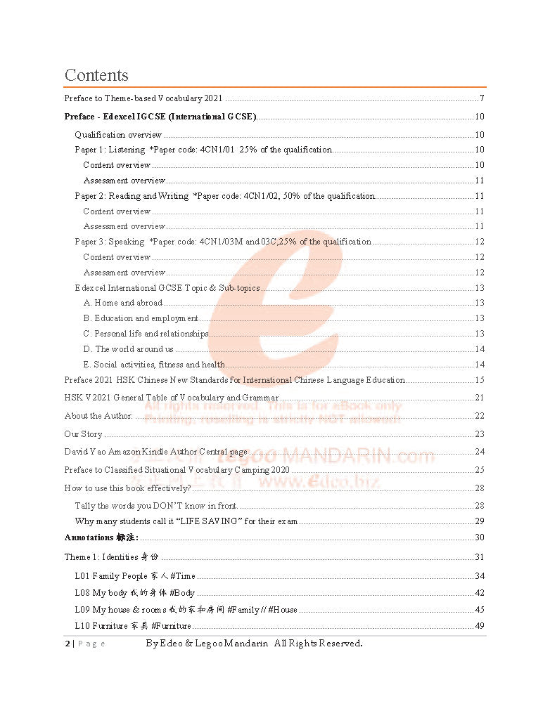 Theme-based Chinese Vocabulary for Edexcel IGCSE Chinese 4CN01-3 (3841 words)