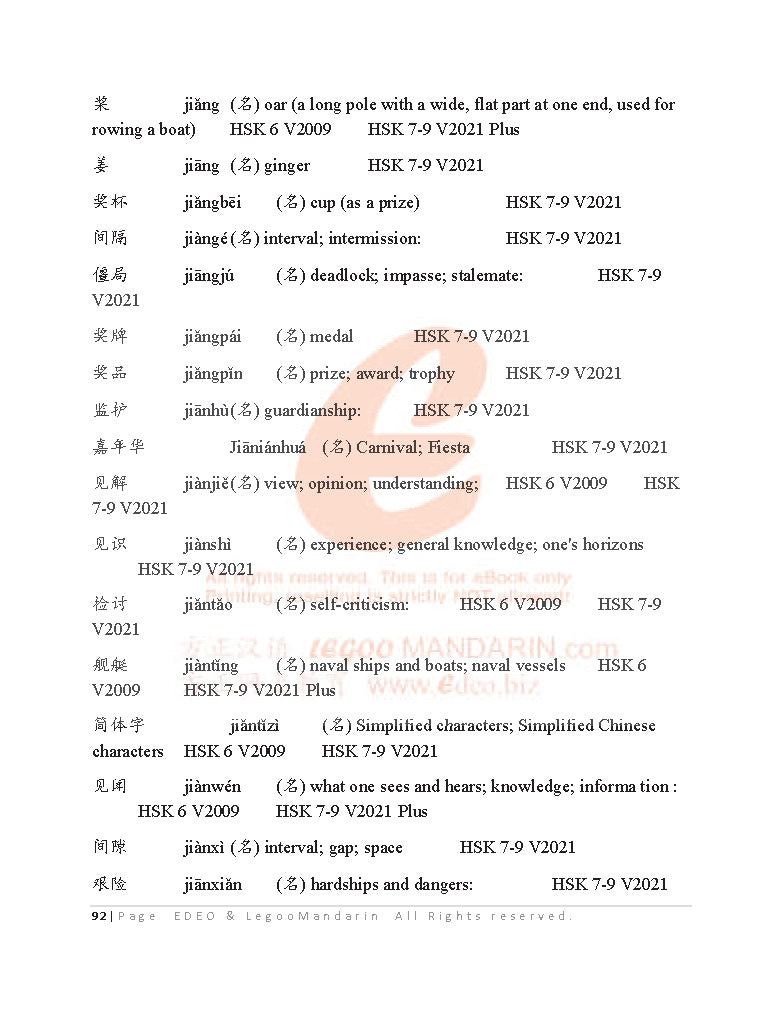 AP Chinese Vocabulary 2021 Edition 国际汉语水平考试高级词汇