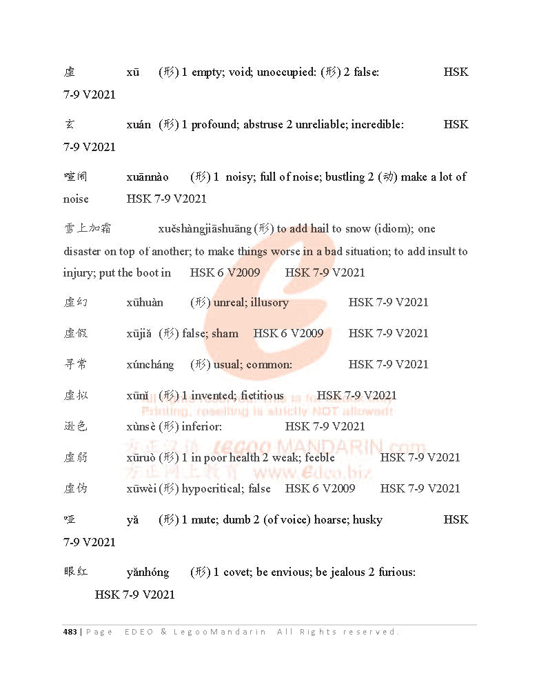 AP Chinese Vocabulary 2021 Edition 国际汉语水平考试高级词汇