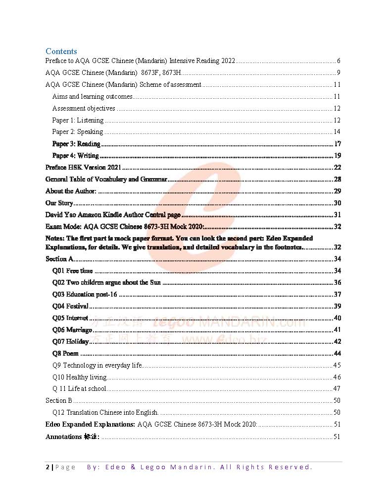 AQA GCSE Chinese (8673-3H) 2020 Higher Tier Reading
