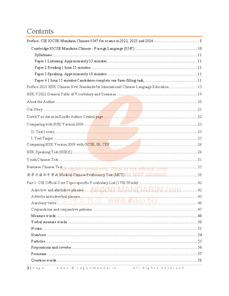 CIE IGCSE Chinese Vocabulary (Foreign Language 0547) V2022-2024