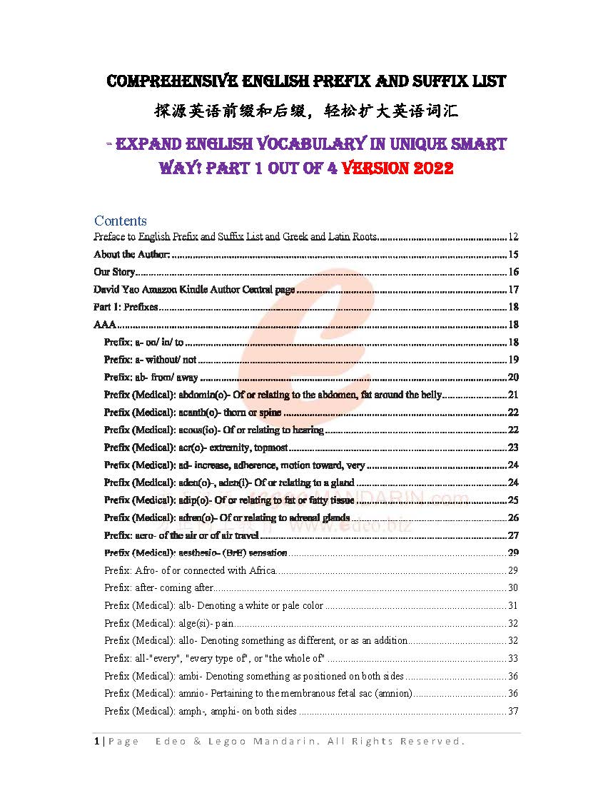 Comprehensive English Prefix and Suffix List Part 1-4