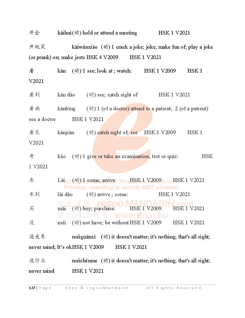 Edexcel GCSE Chinese Foundation Tier 1800 Vocabulary (1CN0F 2021 Edition)