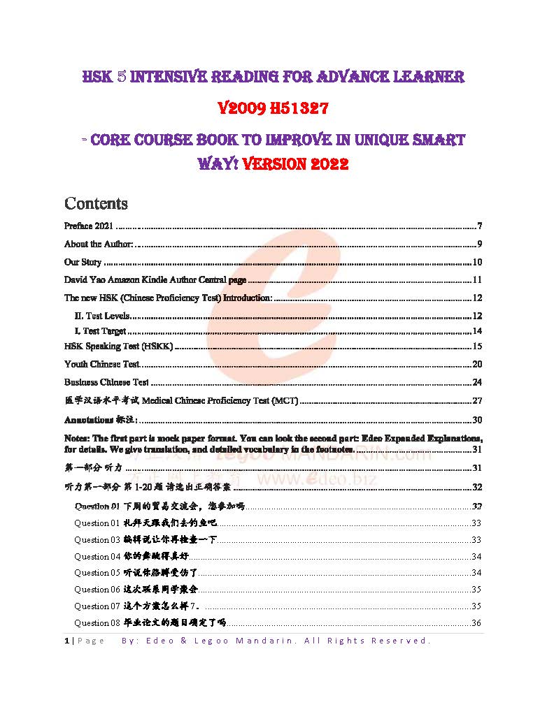 HSK 5 Intensive Reading for Advance Learner V2009 H51327