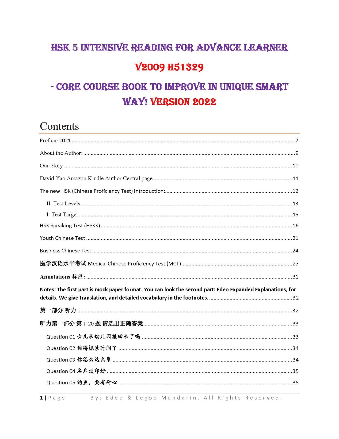 HSK 5 Intensive Reading for Advance Learner V2009 H51329