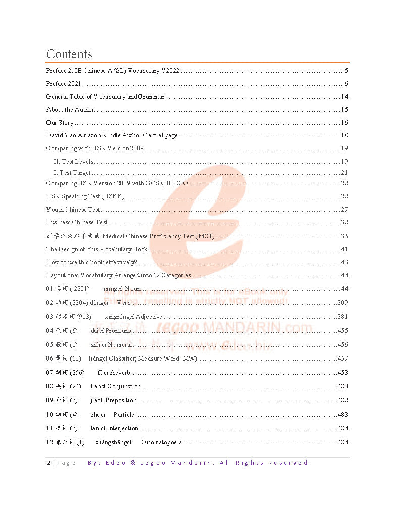 IB Chinese A (SL) Vocabulary 2022 Edition
