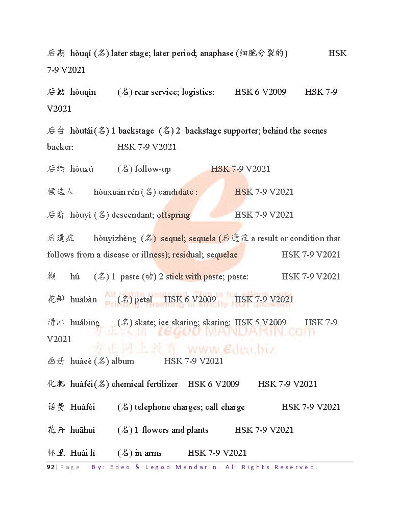 IB Chinese A (SL) Vocabulary 2022 Edition