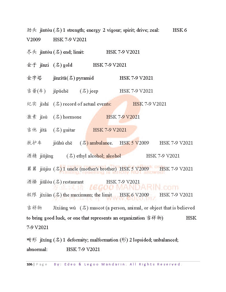 IB Chinese A (SL) Vocabulary 2022 Edition