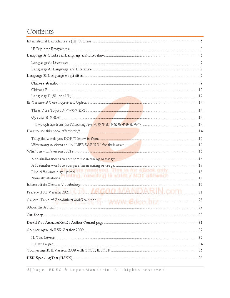 IB Chinese B (SL) Vocabulary 2022 Edition, IBDP中文考试初中级词汇