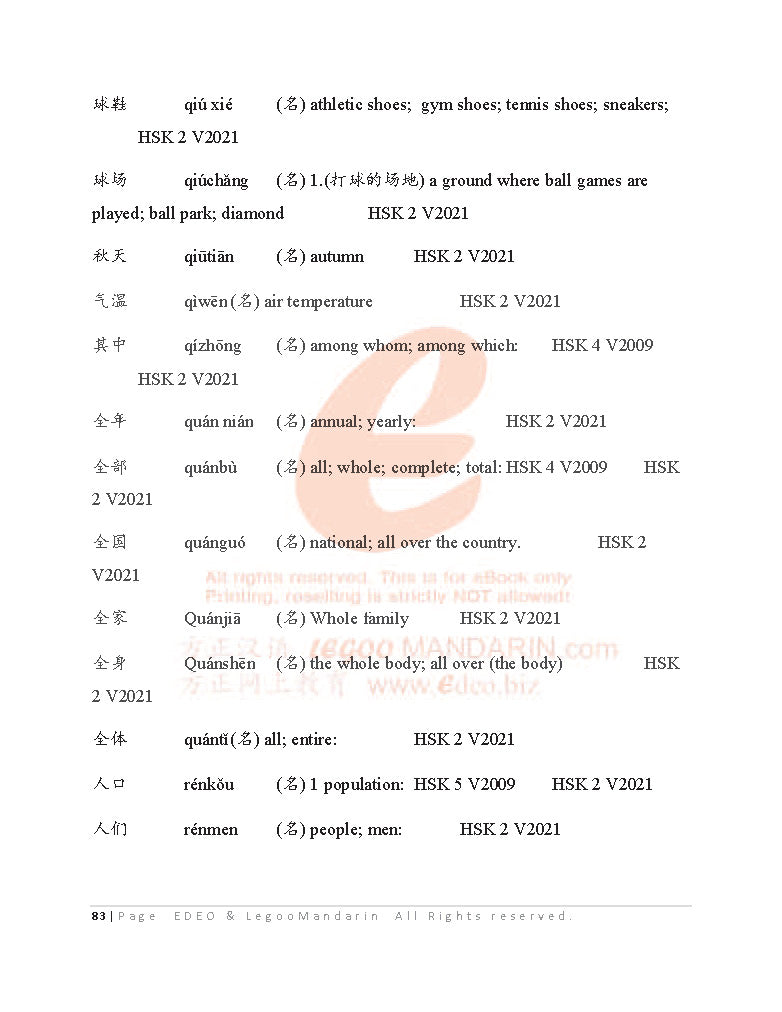 IB Chinese B (SL) Vocabulary 2022 Edition, IBDP中文考试初中级词汇