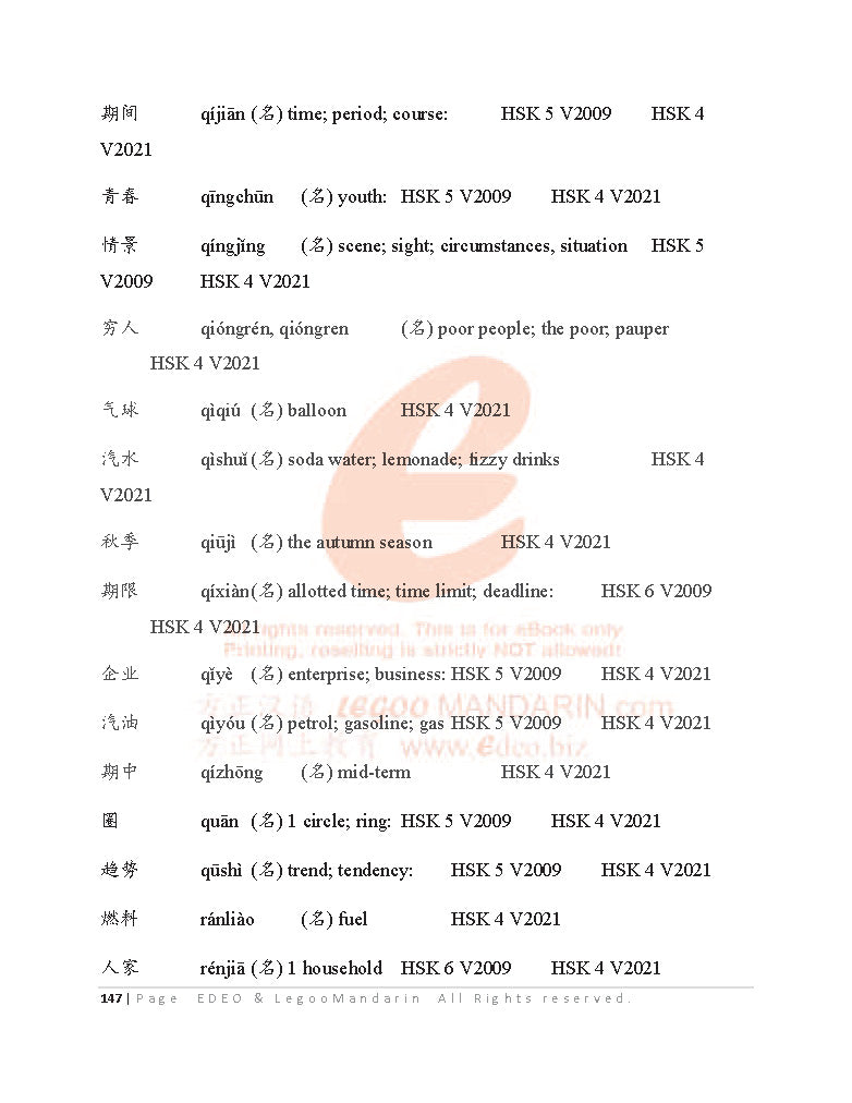 IB Chinese B (SL) Vocabulary 2022 Edition, IBDP中文考试初中级词汇