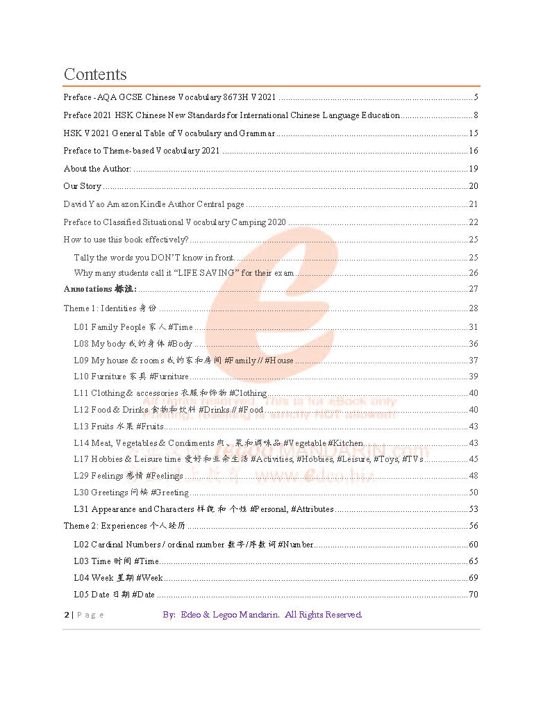 Theme-based Chinese Vocabulary for AQA GCSE Chinese Foundation Tier 8673F