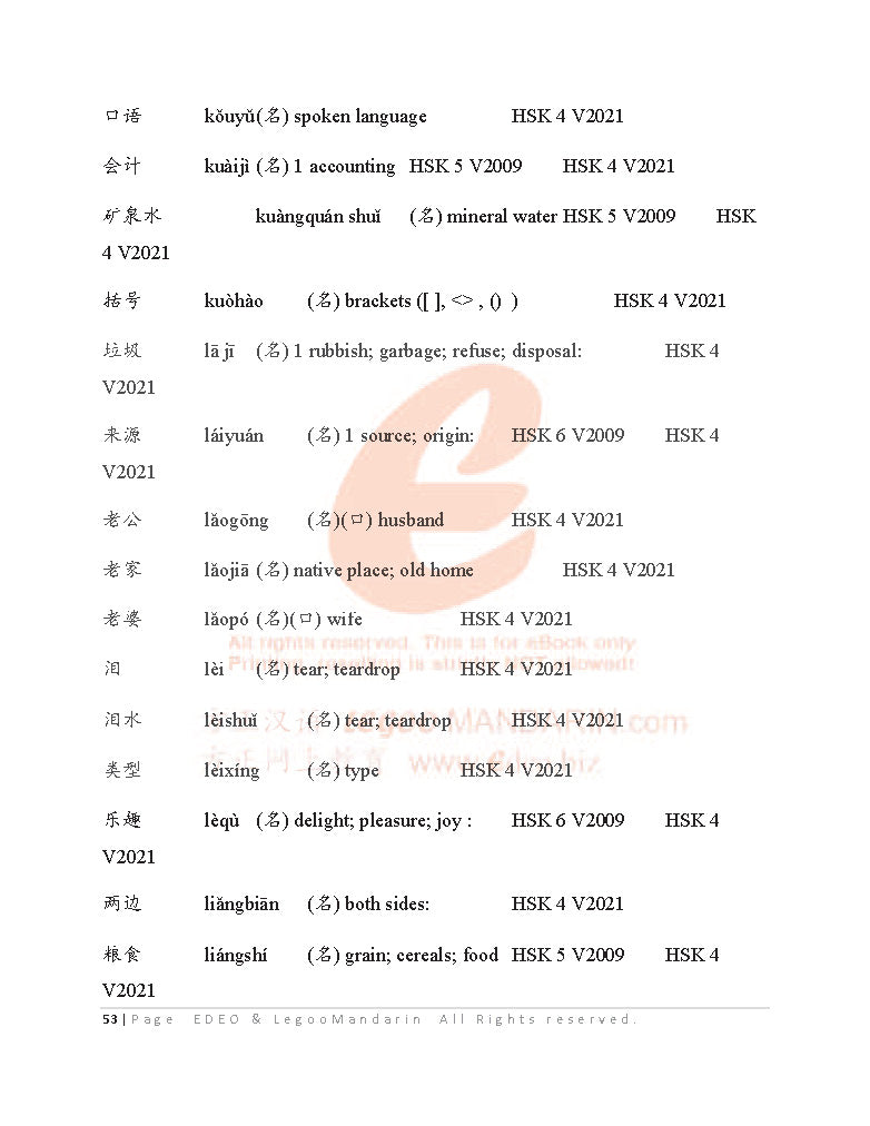 Advance Chinese Vocabulary (3335 Words) V2021 国际中文考试高级词汇