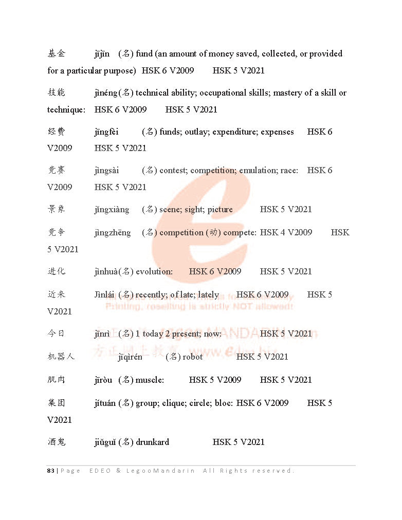 Advance Chinese Vocabulary (3335 Words) V2021 国际中文考试高级词汇