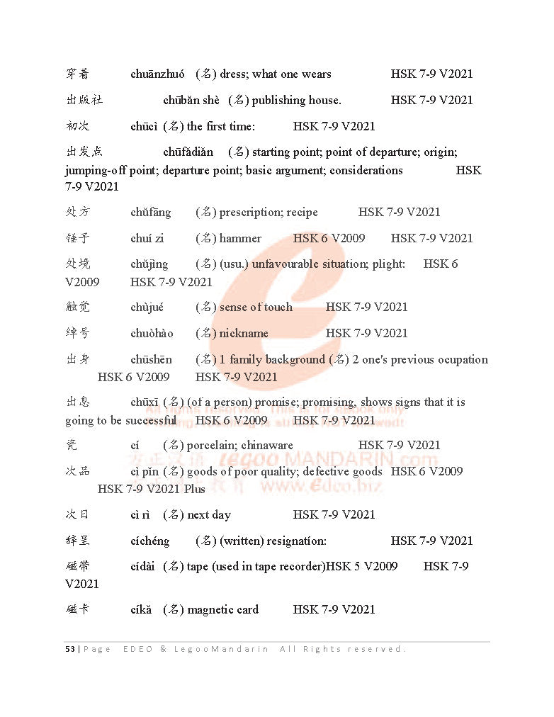 Expert Chinese Vocabulary (6236 Words) V2021 国际中文考试精通级词汇-A Quick Reference for HSK7-9 Plus, IB B HL, SAT  IGCSE 0509,