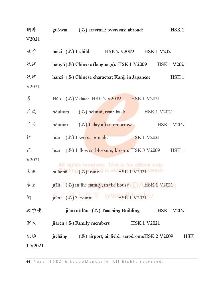 Intermediate Chinese Vocabulary (3271 Words) 国际中文考试中级词汇