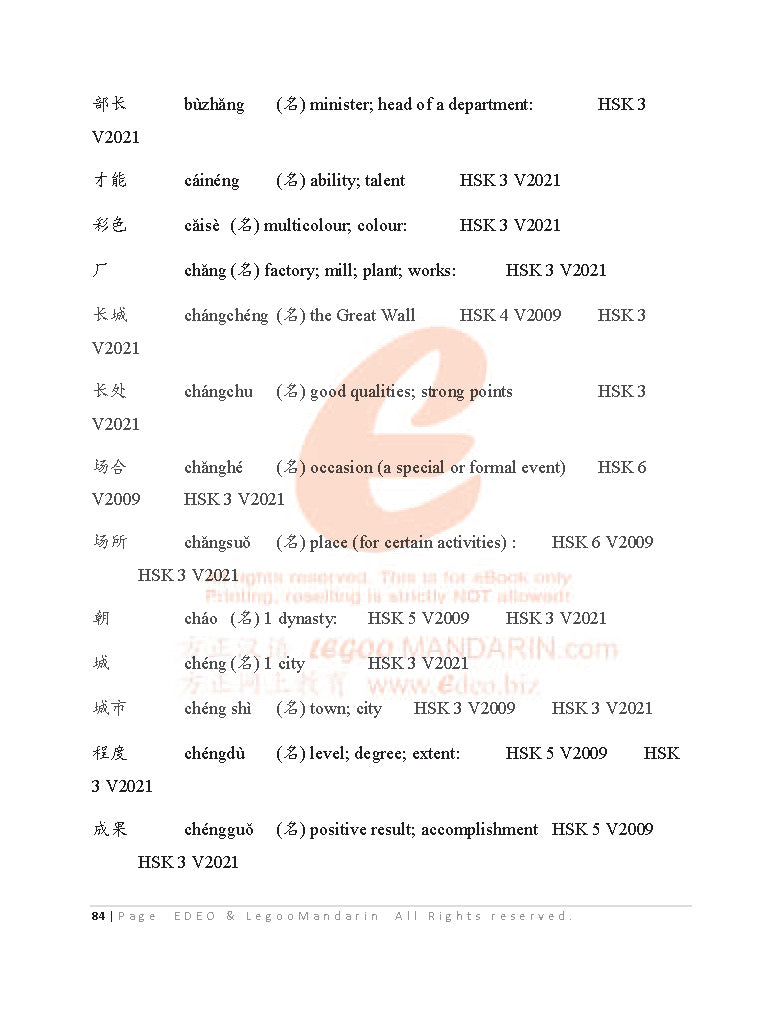 Intermediate Chinese Vocabulary (3271 Words) 国际中文考试中级词汇